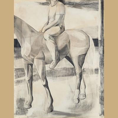 Sans titre <p>Pierre noire et fusain sur gouache sur papier, cm 200 x 150<br class='autobr' />
2018</p>