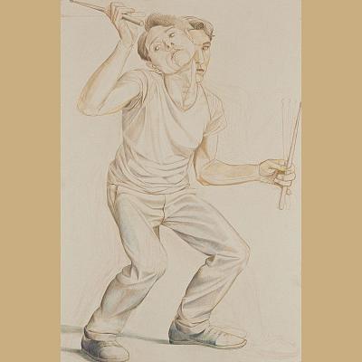 Tum pa tum tum pa, tum pa tumtum papa <p>Crayons colorés sur carton brut, cm 120 x 80<br class='autobr' />
2020</p>