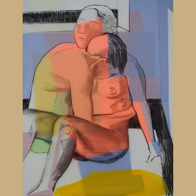 Sans titre <p>Fusain sur papier calque sur papier coloré, cm 120 x 94<br class='autobr' />
2018</p>