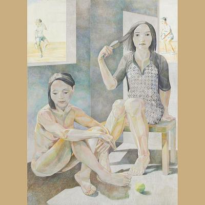 Amore sacro et amore profano <p>Crayons colorés sur papier calque sur carton brut, cm 150 x 110<br class='autobr' />
2019</p>