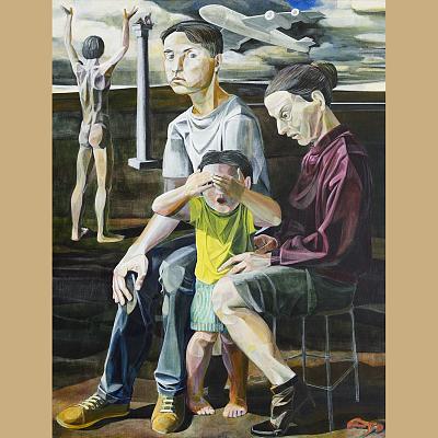 Moi, grand-mère et Simeon du Desert <p>Acrylique sur toile, cm 116 x 89<br class='autobr' />
2019</p>